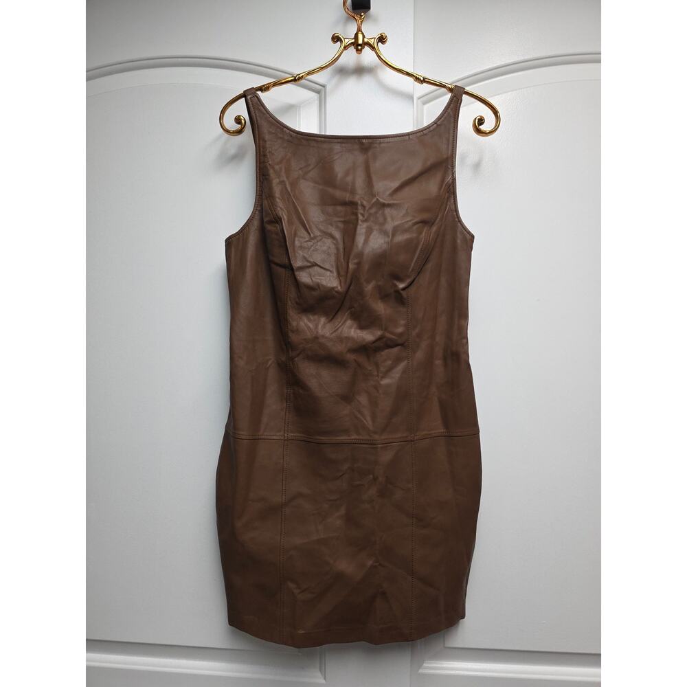 SUSANA MONACO 100% Brown Lamb Leather Sleeveless Dress Size 6